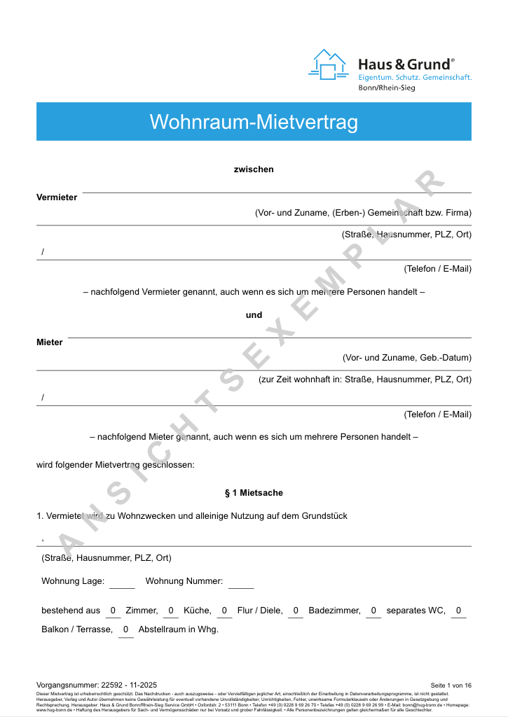 Wohnraummietvertrag (Online Formular)