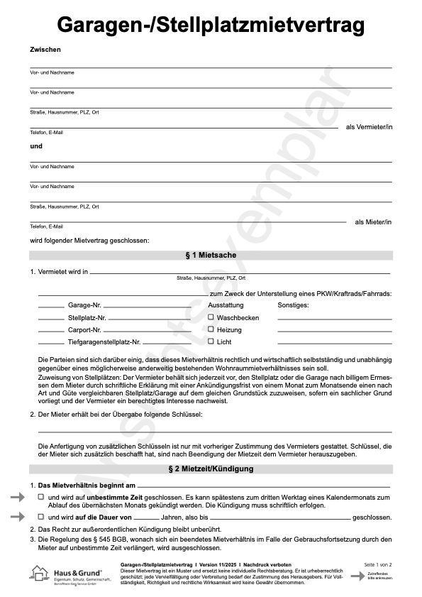 Garagenmietvertrag